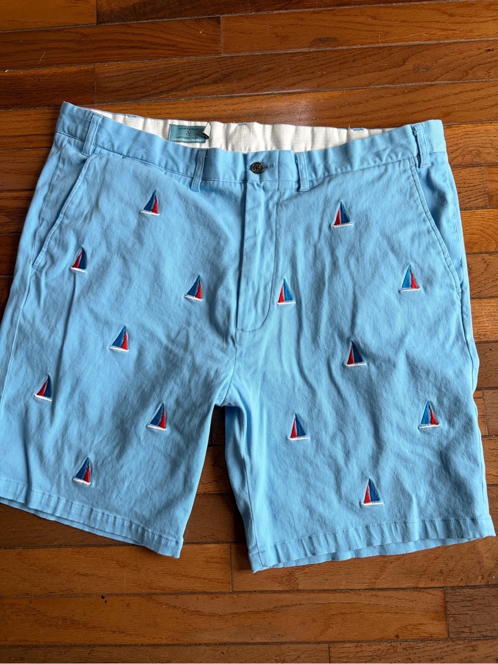 Castaways Nantucket Island Light Blue Embroidered Sailboat Chinos